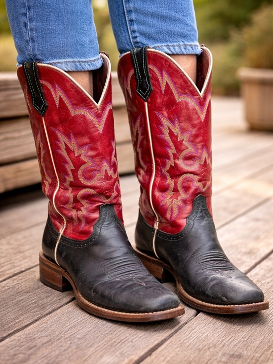Shoes - Ariat Western Boots Women 6C Red Black Leather Cowboy Rodeo Western